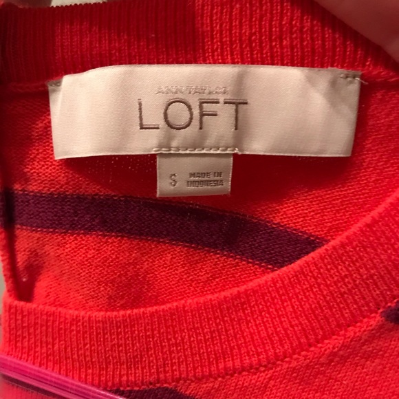 LOFT | Sweater Top Short Sleeve Button Back Stripe - Picture 5 of 6